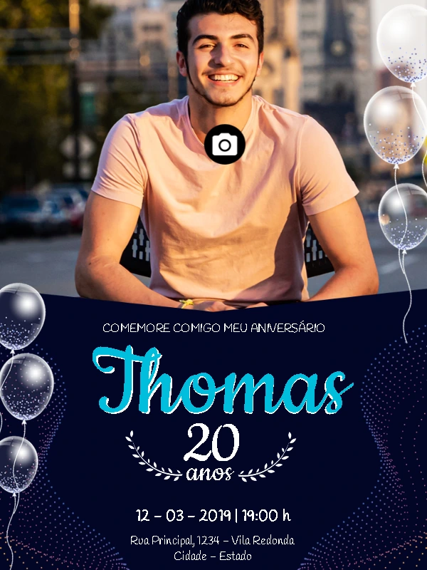 Convite de Aniversário Masculino com Foto para Editar Online