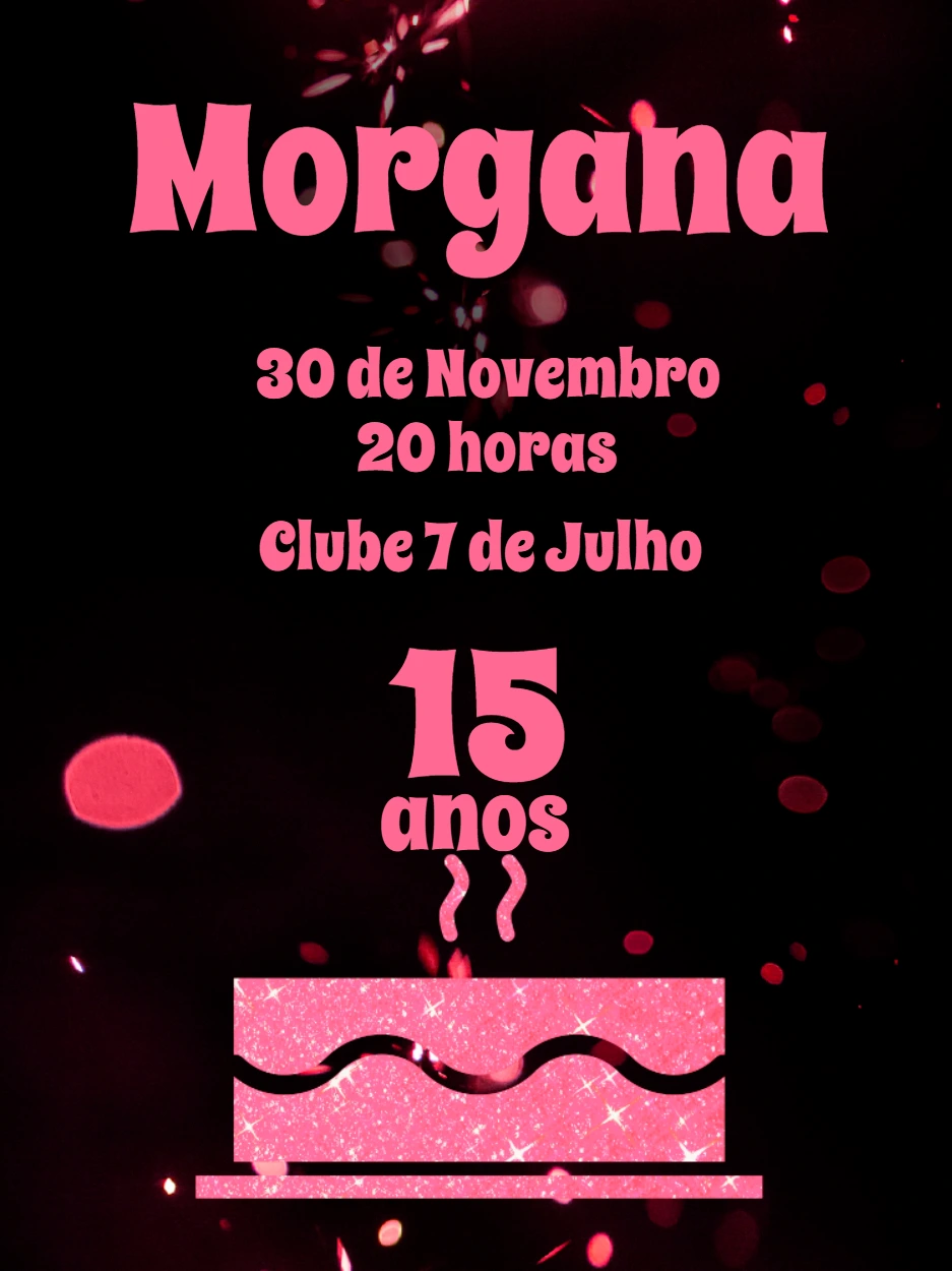 Convite de 15 Anos Rosa e Preto com Glitter para Editar Online