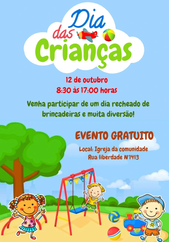 Convite Editável de Dia das Crianças com Playground para Editar