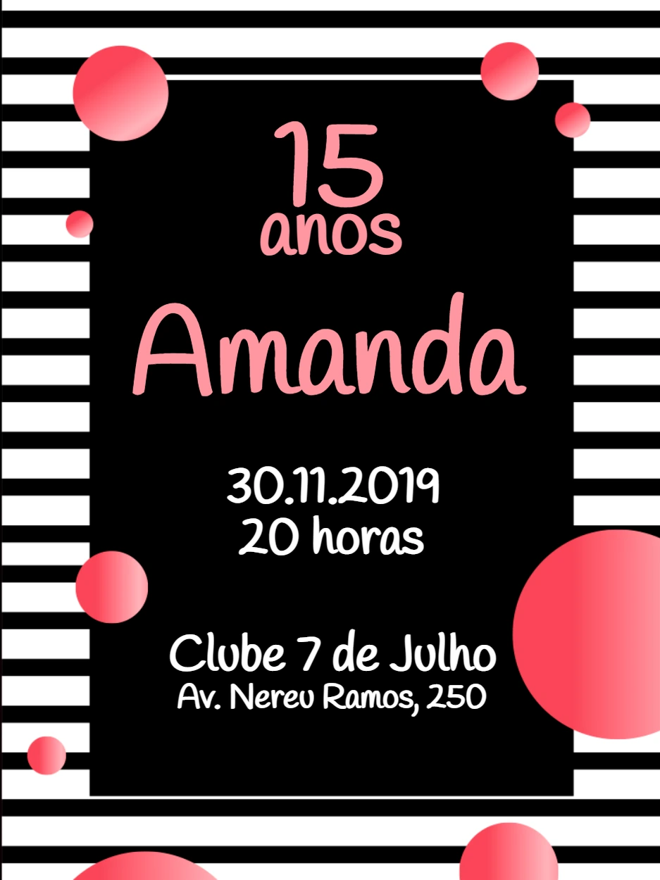 Convite 15 Anos Moderno Preto e Rosa para Editar Online