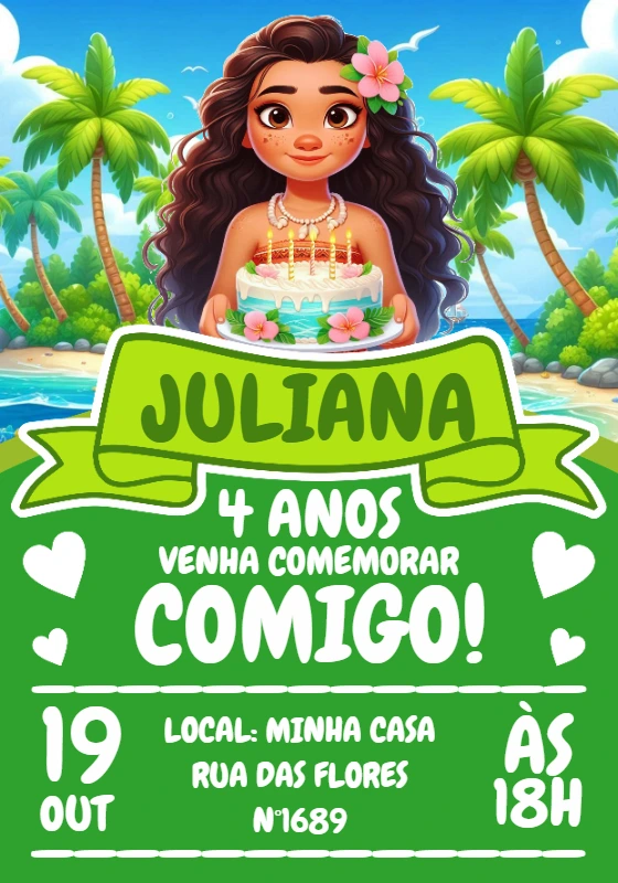 Convite de Aniversário Moana Baby para Editar Online