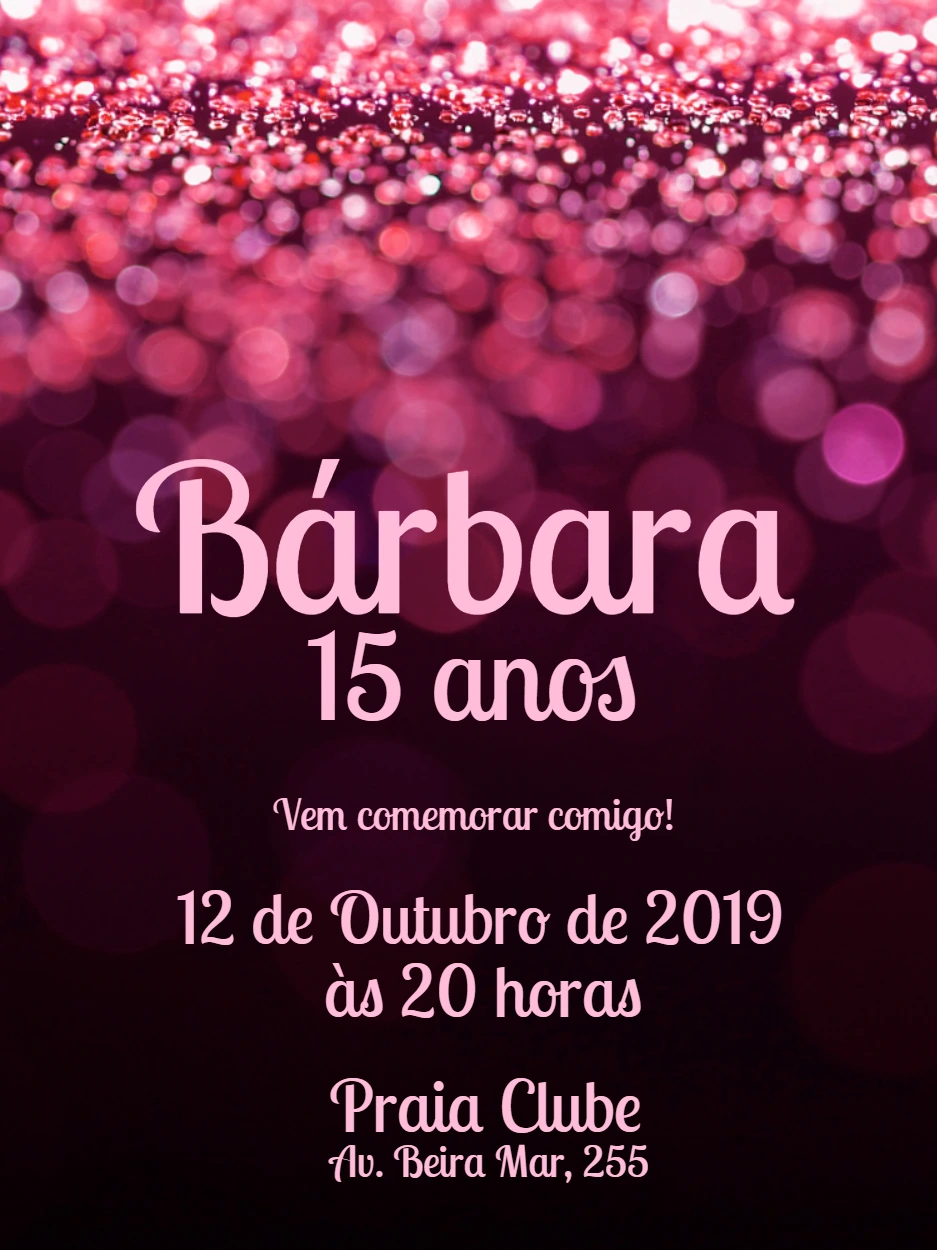 Convite de 15 anos Rosa com Glitter para Editar Online