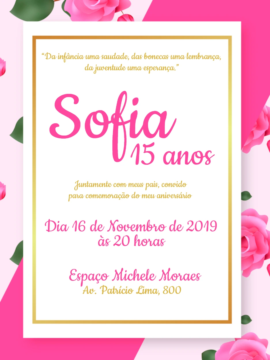 Convite de 15 Anos Floral Rosa para Editar Online