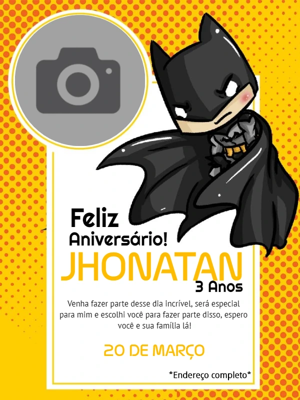 Convite Aniversário Batman com Foto para Editar Online