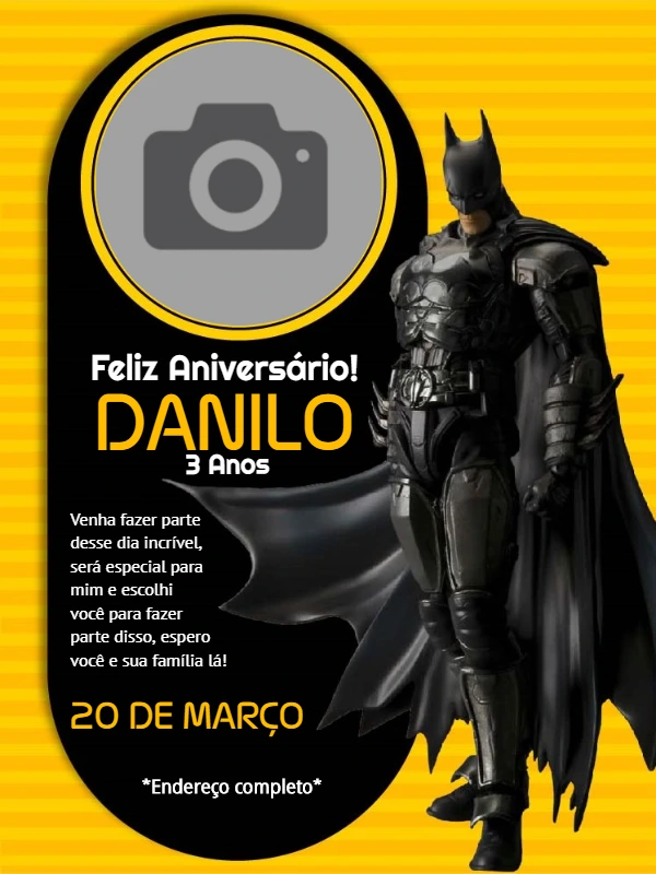 Convite de Aniversário Batman com Foto para Editar Online