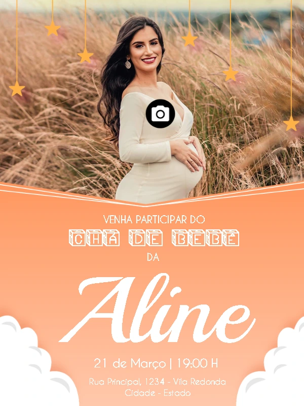 Convite Chá de Bebê Menina com Foto para Editar Online