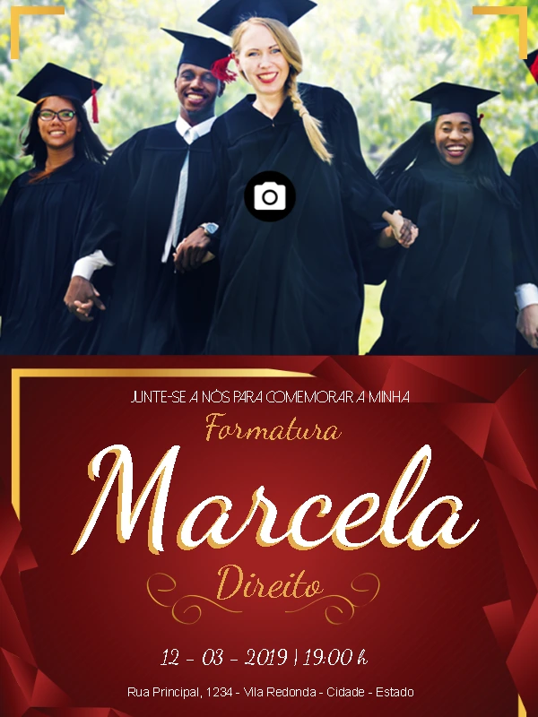 Convite de Formatura com Foto para Editar e Enviar Online