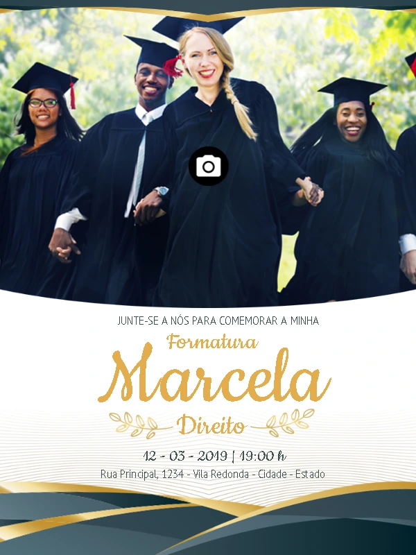 Convite de Formatura com Foto para Editar Online