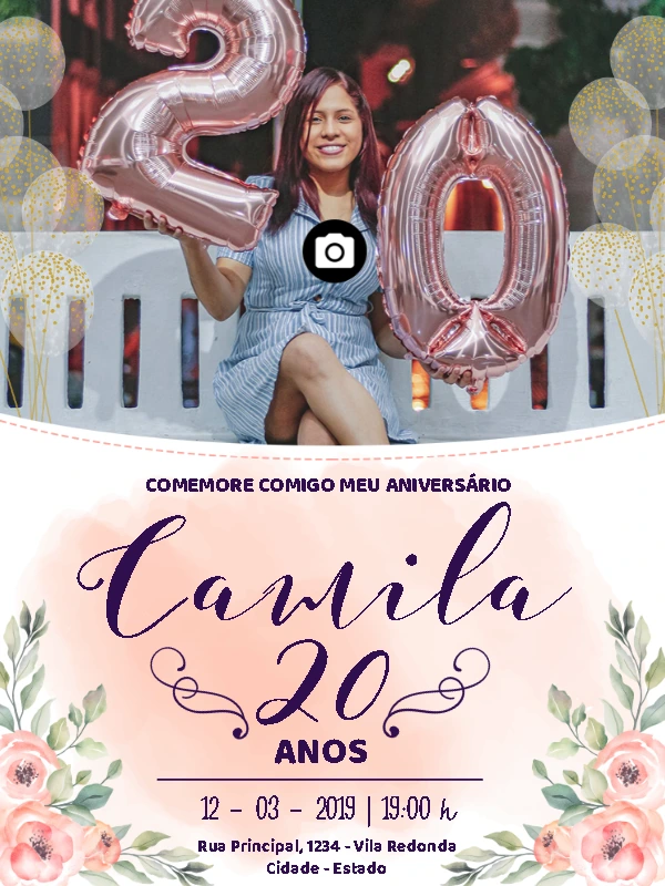 Convite de Aniversário Feminino com Foto para Editar Online
