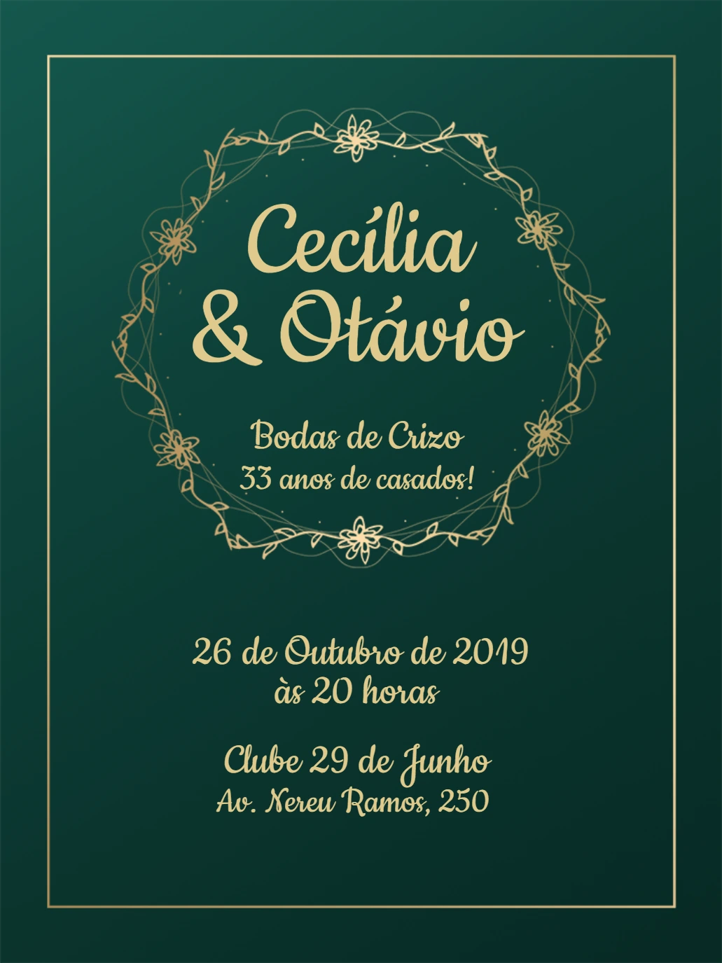 Convite de Bodas de Casamento Elegante para Editar Online