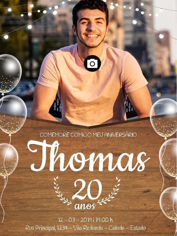Convite de Aniversário Masculino com Foto para Editar Online