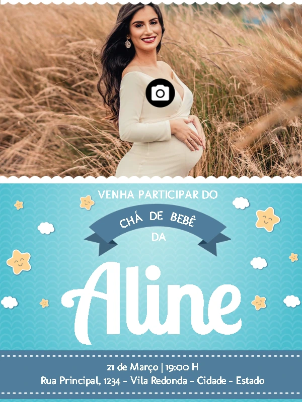Convite Chá de Bebê Menino com Foto para Editar Online