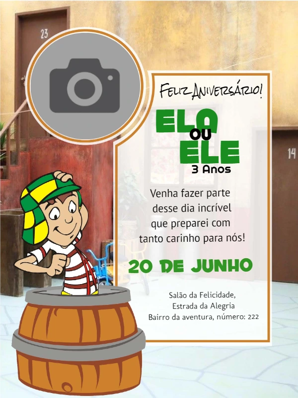 Convite de Aniversário Chaves com Foto para Editar Online
