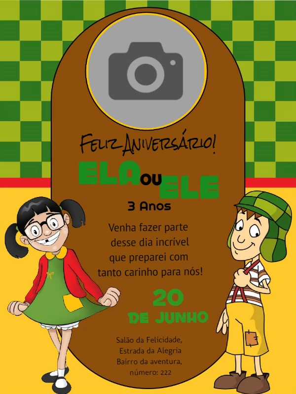 Convite de Aniversário Chaves com Foto para Editar Online