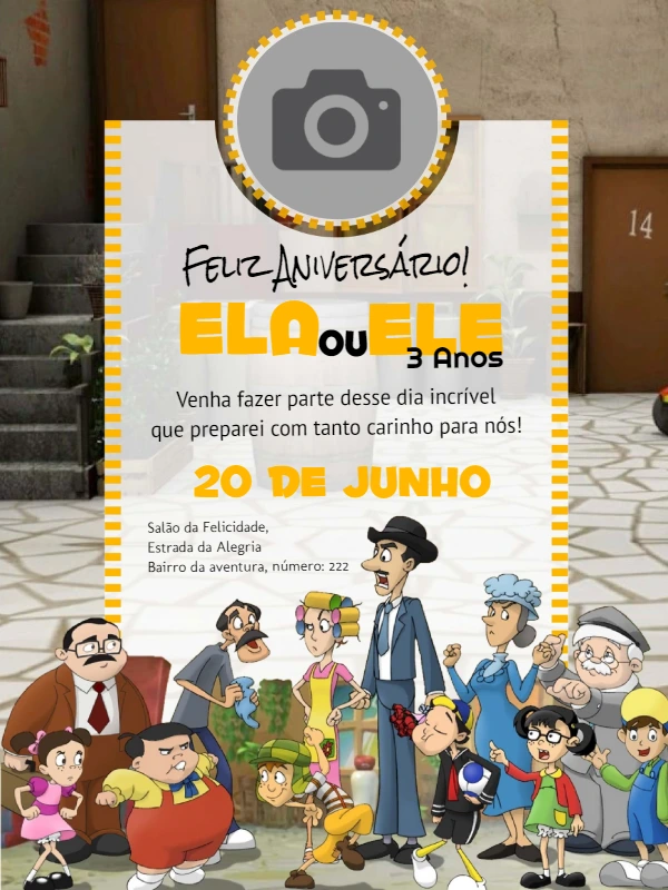 Convite de Aniversário Chaves com Foto para Editar Online
