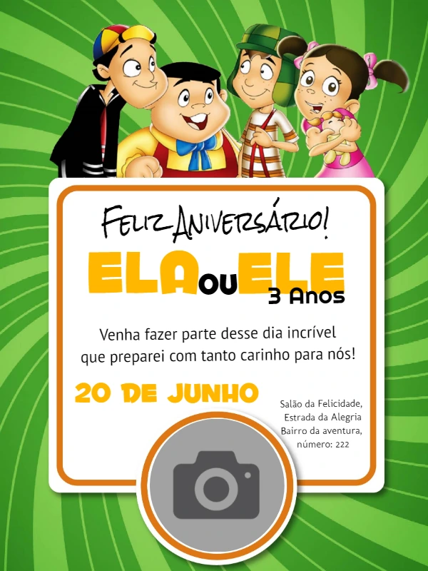 Convite de Aniversário Chaves com Foto para Editar Online