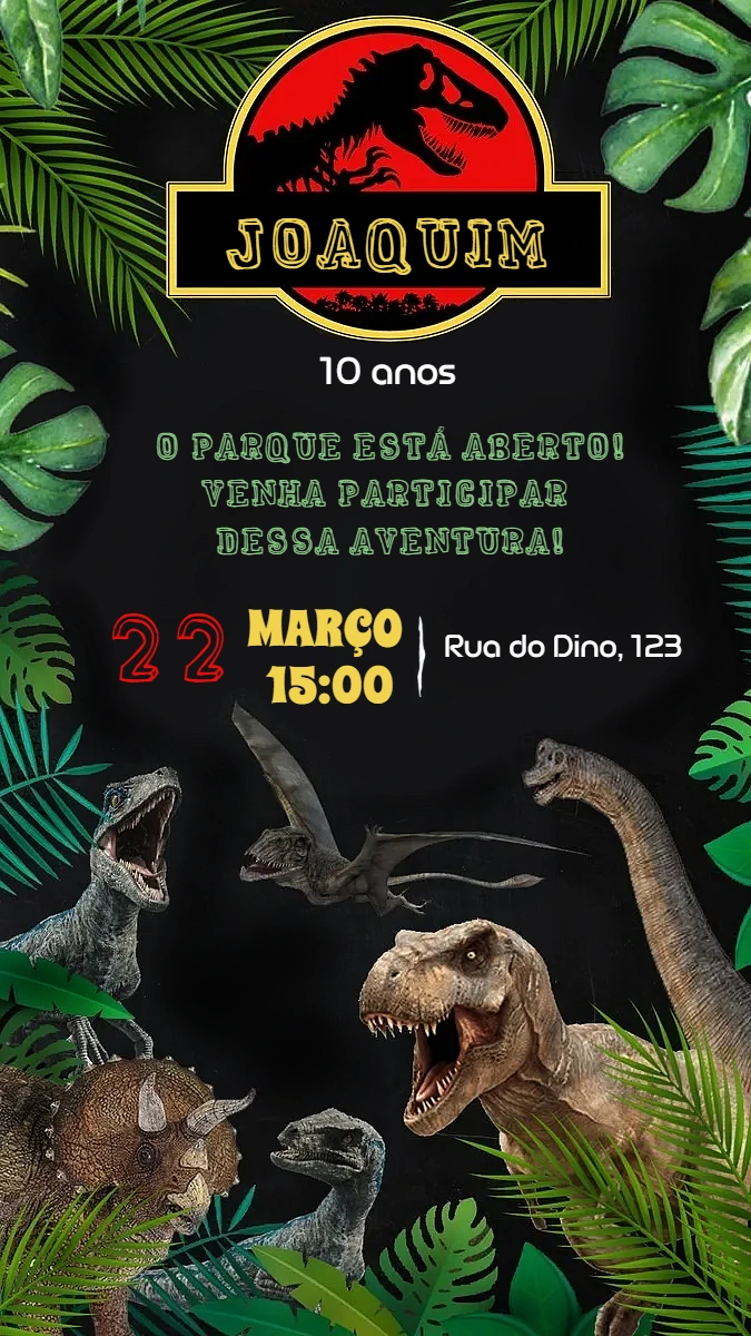 Convite de Aniversário Dinossauros Jurassic para Editar Online