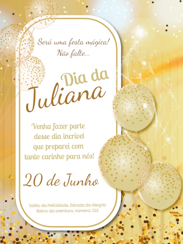 Convite de Aniversário Elegante Dourado para Editar Online