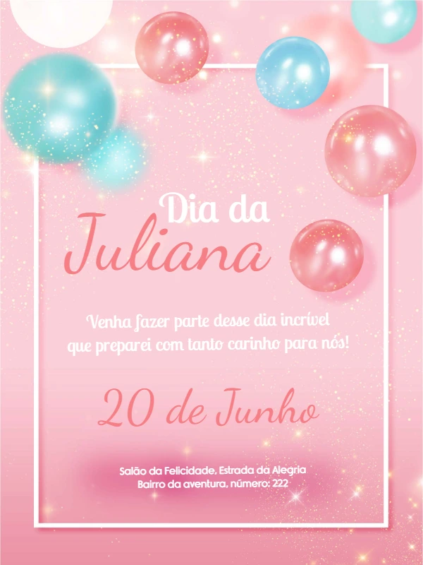 Convite de Aniversário com Balões Elegantes para Editar Online