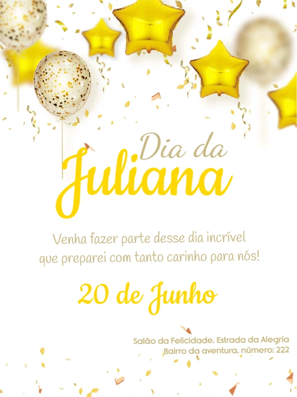 Convite de Aniversário Balões Dourados para Editar Online