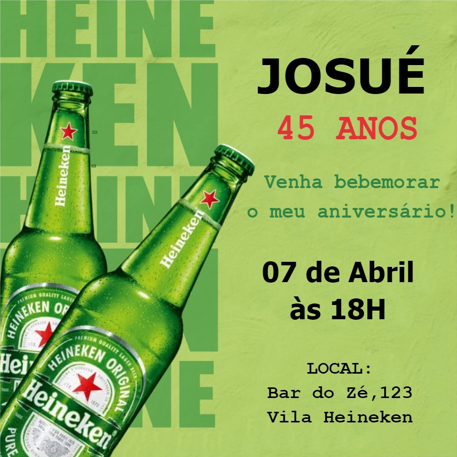 Convite de Aniversário Heineken para Editar Online
