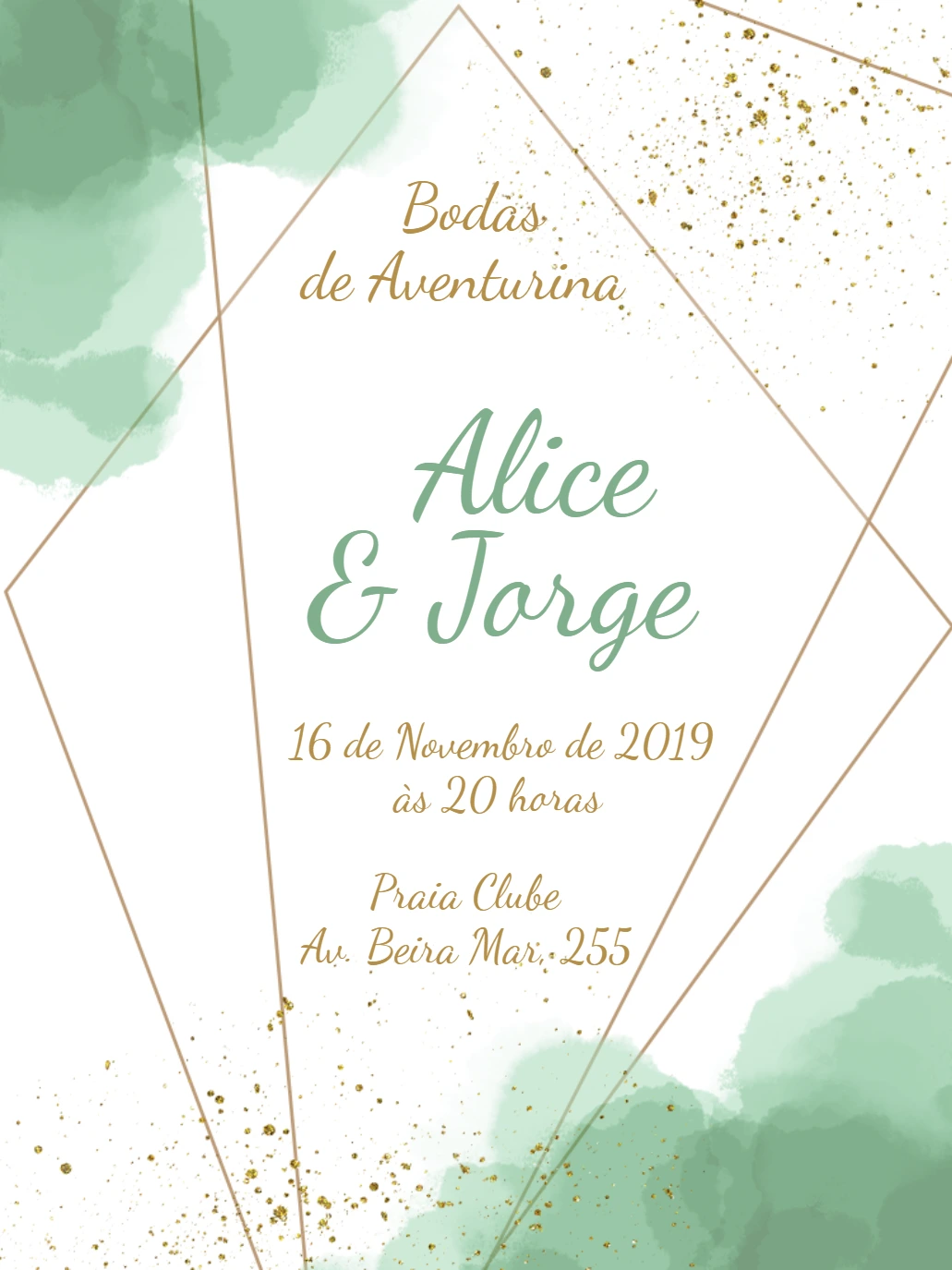 Convite Bodas de Aventurina Aquarela para Editar Online