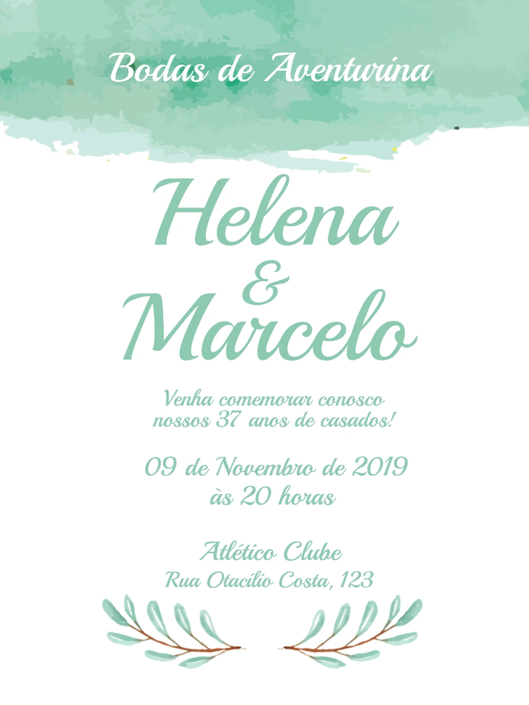 Convite Bodas de Aventurina Aquarela para Editar Online