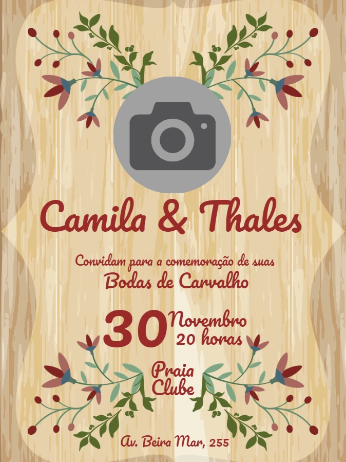 Convite Bodas de Carvalho com Foto para Editar Online