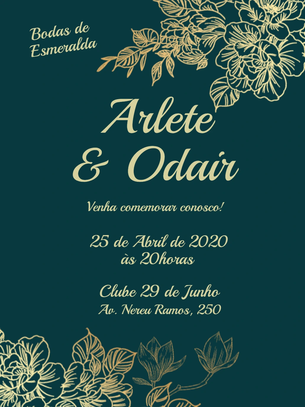 Convite Bodas de Esmeralda Floral Elegante para Editar Online