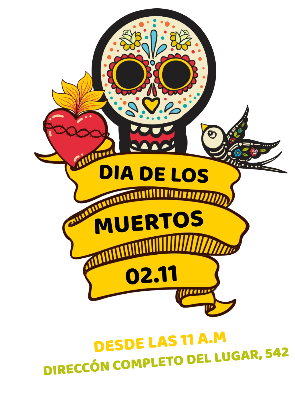 Invitación Día de los Muertos con Calavera para Editar Online
