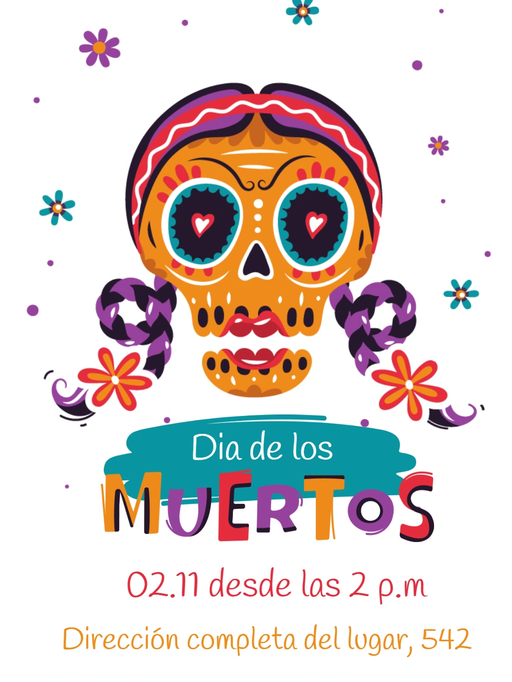 Invitación Día de los Muertos con calavera para Editar Online