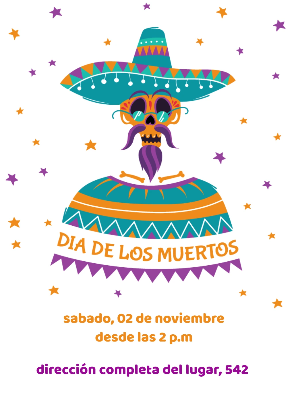 Invitación Día de los Muertos con Calavera para Editar Online