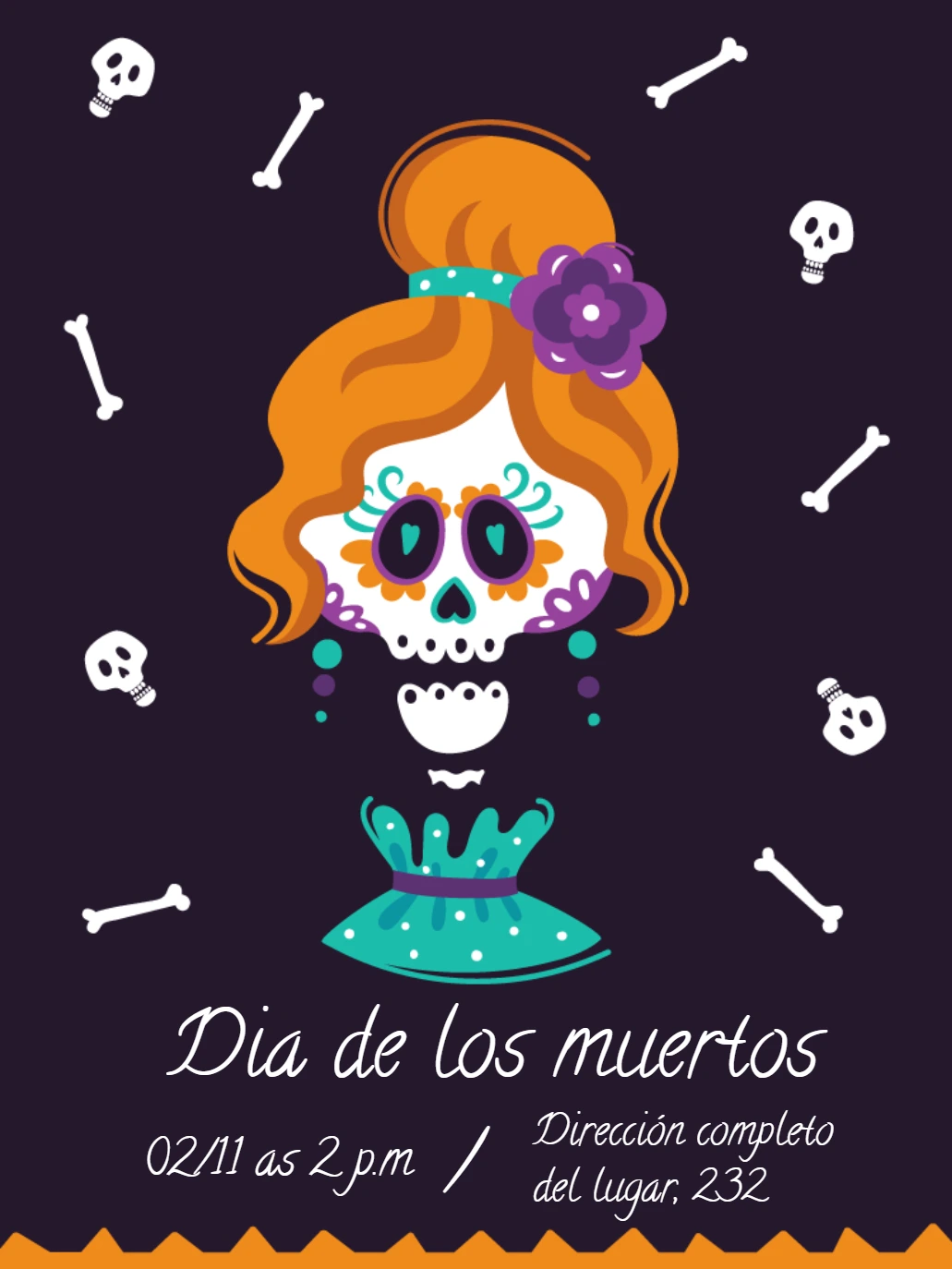 Invitación Día de los Muertos con Catrina para Editar Online