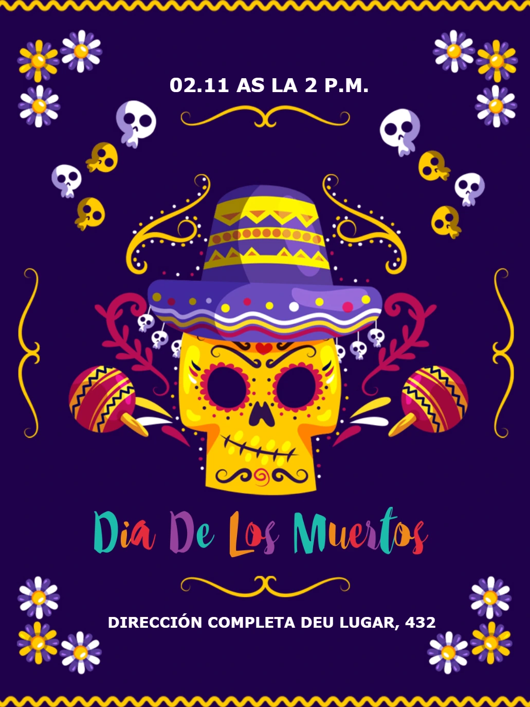 Invitación Día de Los Muertos con Calavera para Editar Online