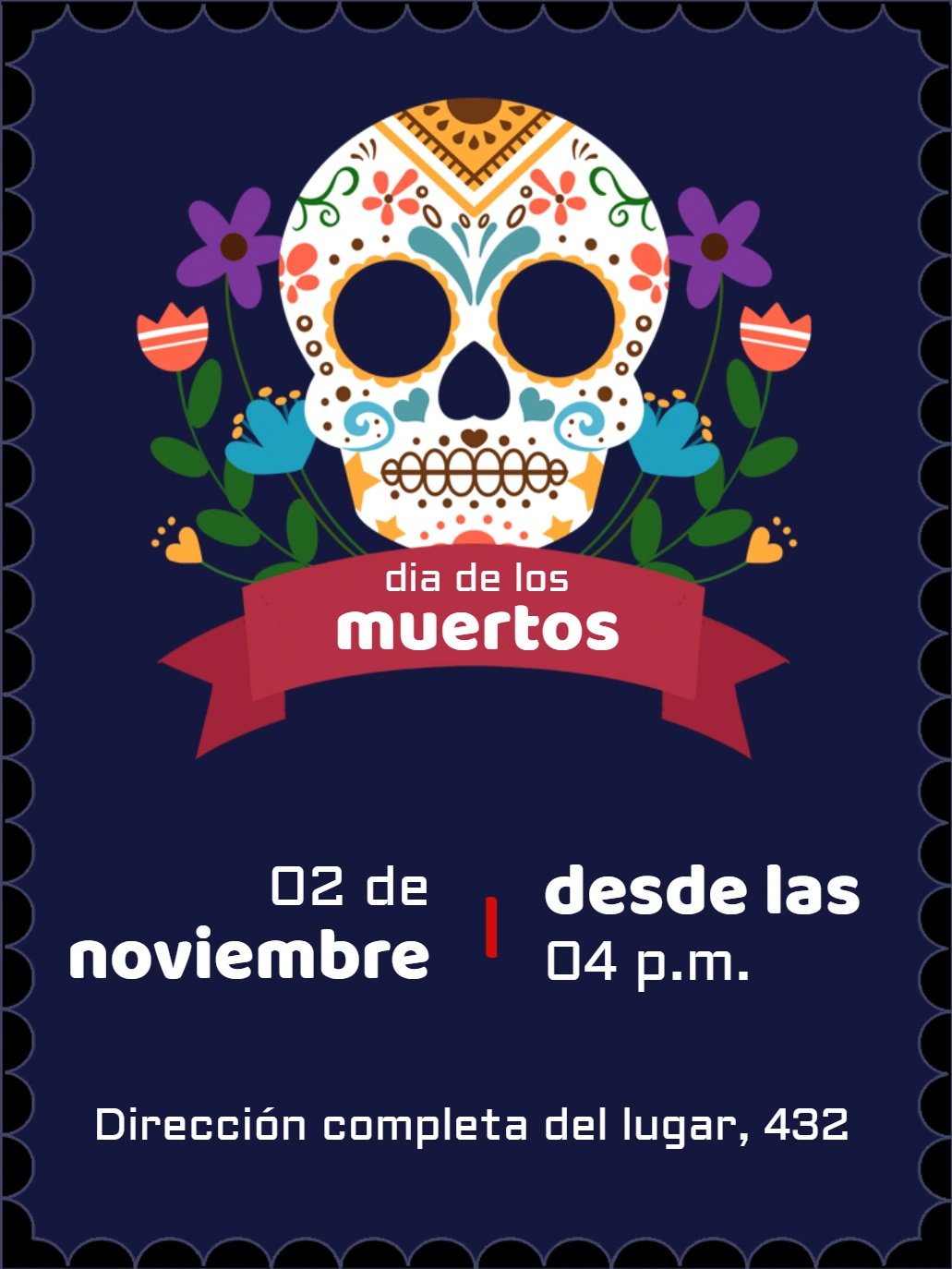 Invitación Día de los Muertos con Calavera para Editar Online