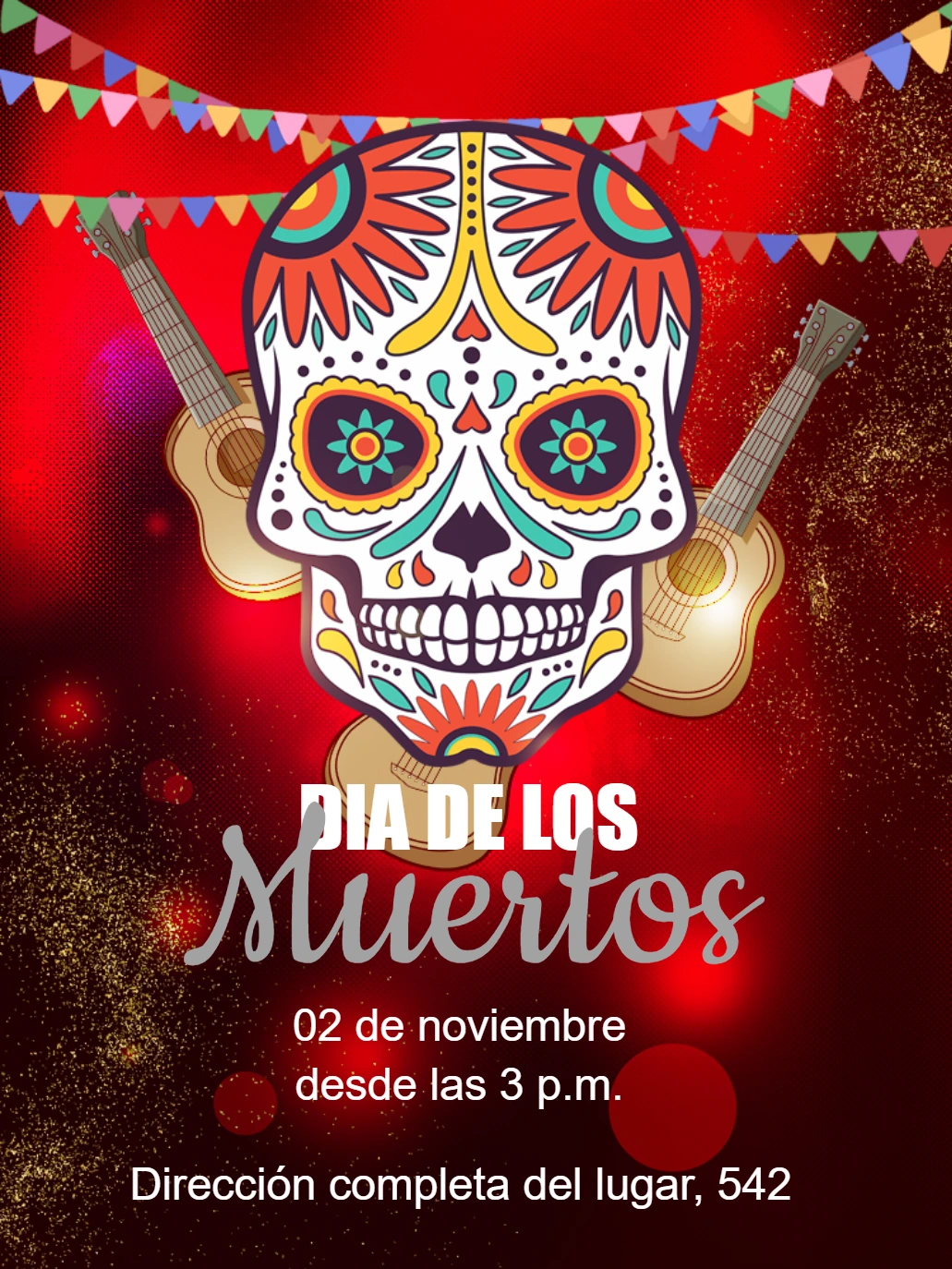 Invitación Día de los Muertos con Calavera para Editar Online