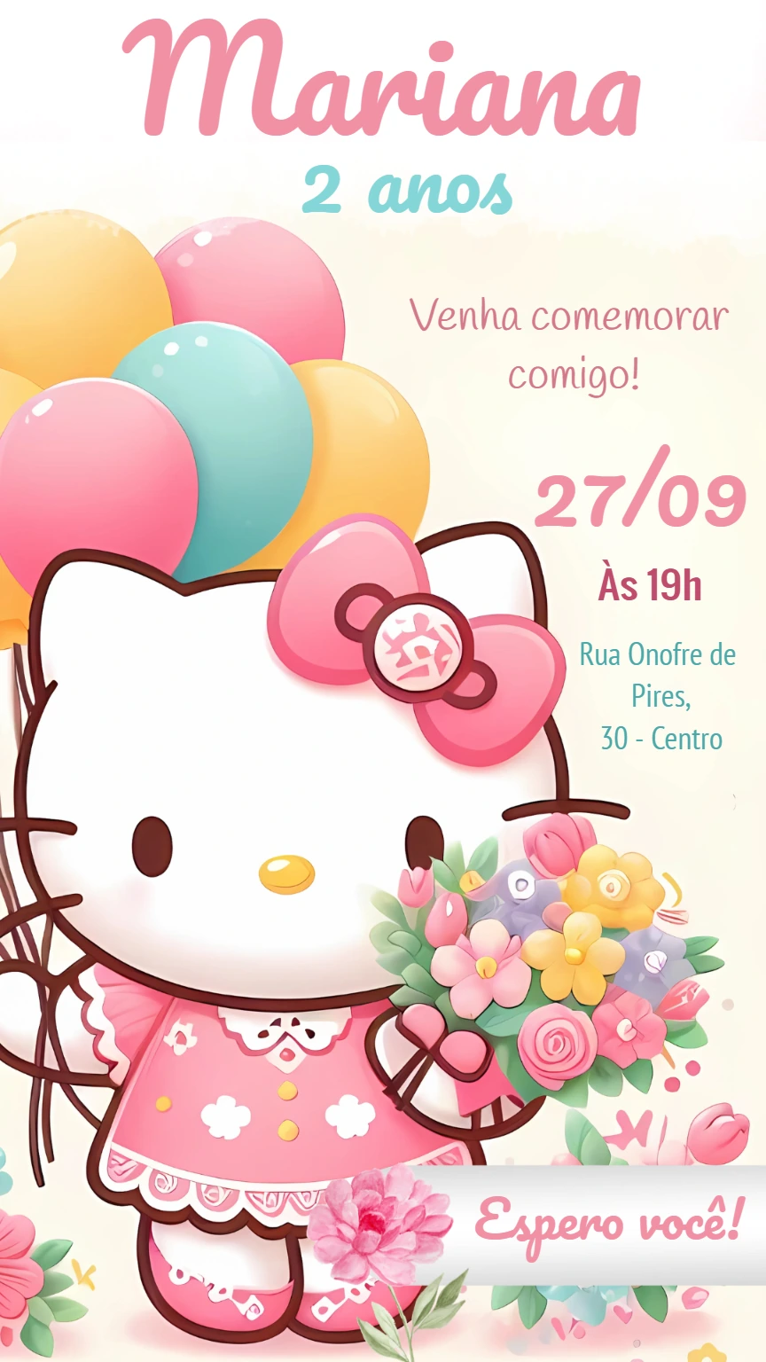 Convite de Aniversário Hello Kitty para Editar Online