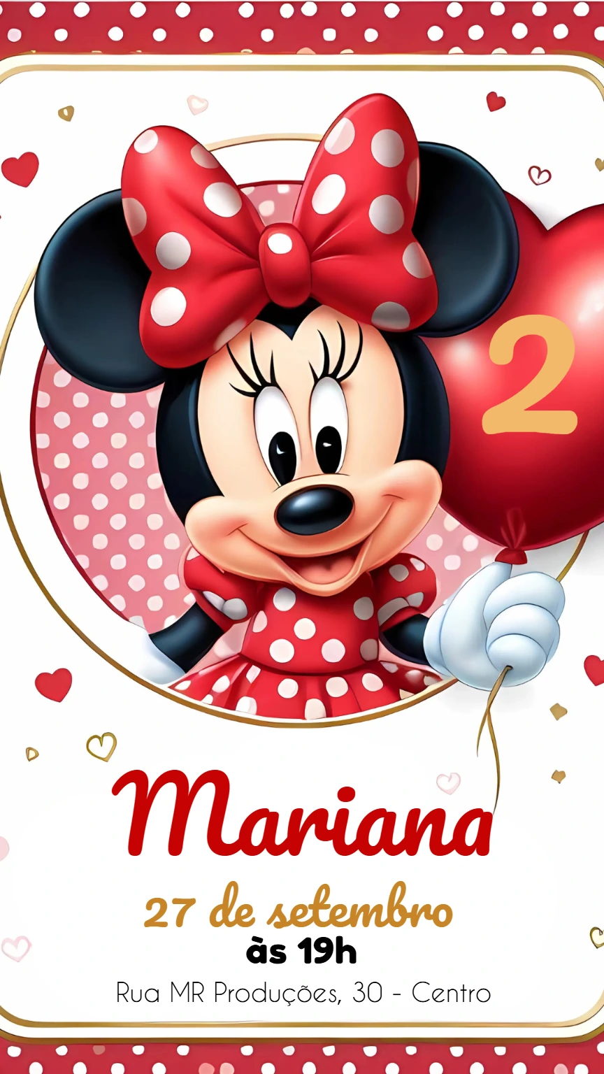 Convite Aniversário Minnie Mouse Vermelha para Editar Online