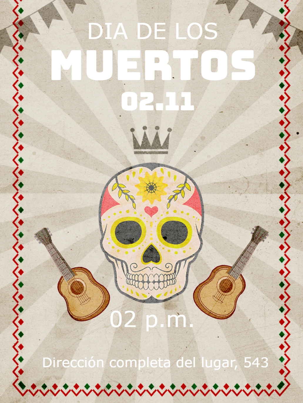 Invitación Día de los Muertos con Calavera para Editar Online