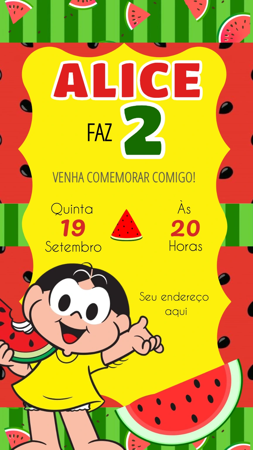 Convite de Aniversário Magali Melancia para Editar Online