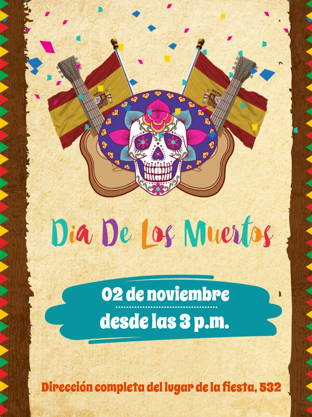 Invitación Día de los Muertos con Calavera para Editar Online