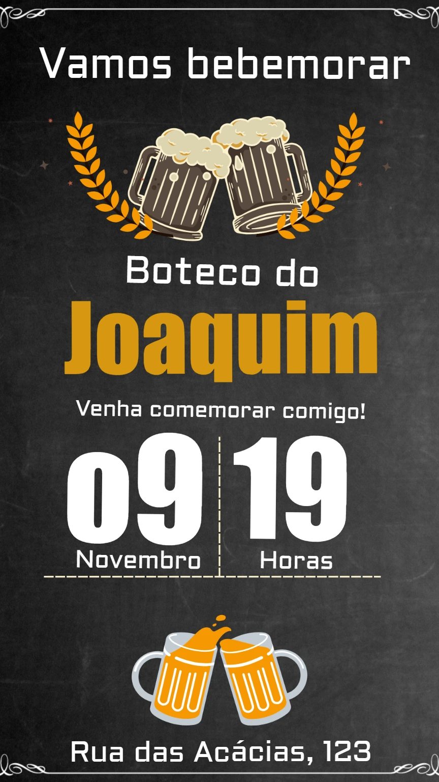 Convite de Aniversário Boteco com Cerveja para Editar Online