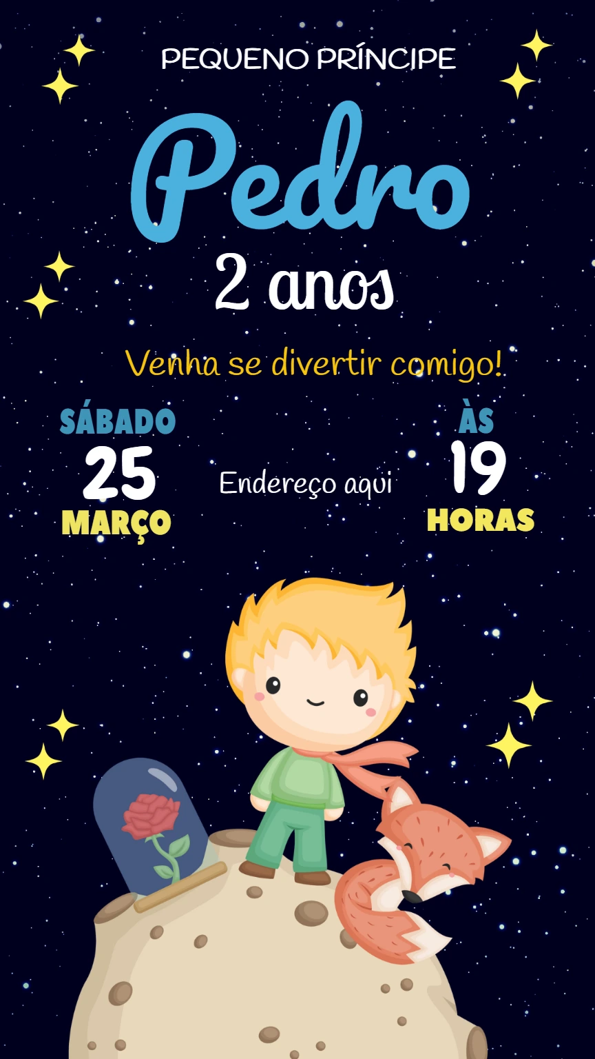 Convite de Aniversário Pequeno Príncipe para Editar Online