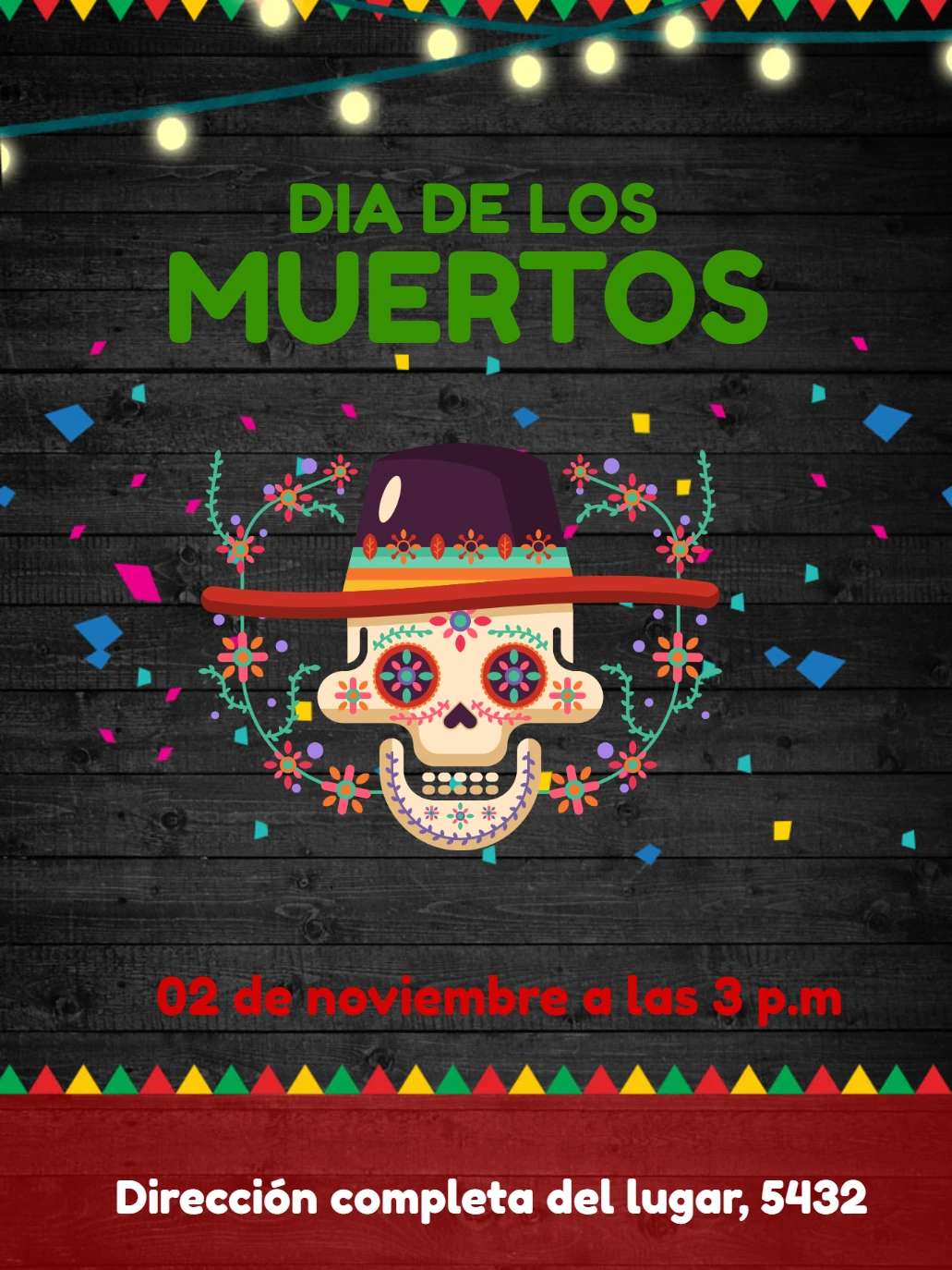 Invitación Día de los Muertos con Calavera para Editar Online