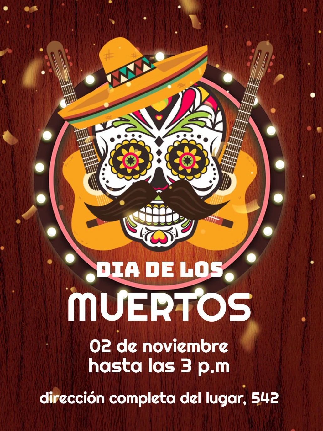 Invitación Día de los Muertos con Calavera para Editar Online