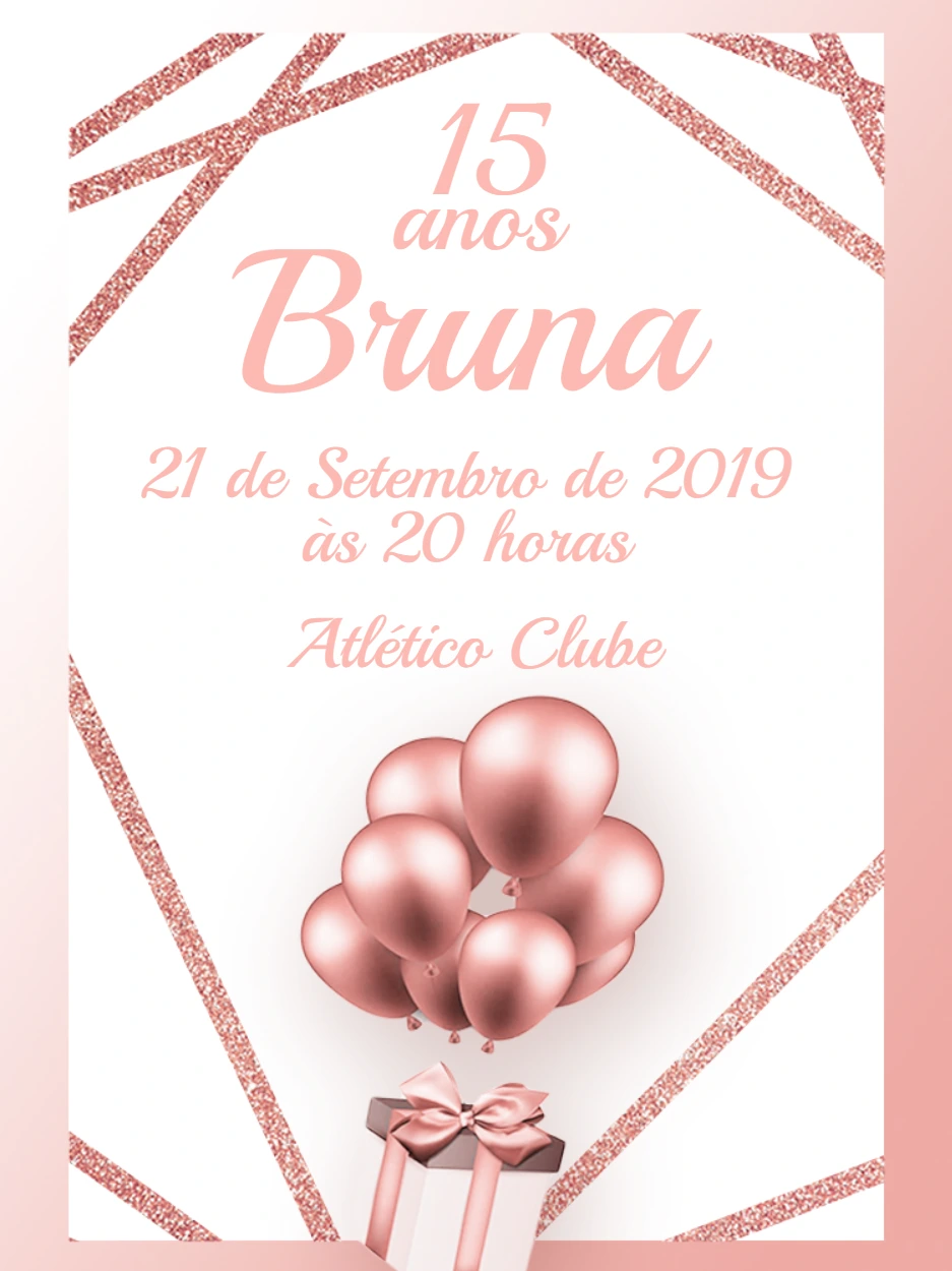 Convite 15 Anos Rosê Gold com Glitter para Editar Online