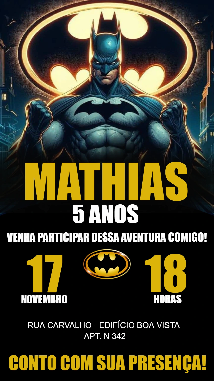 Convite de Aniversário Batman Editável Online para Imprimir