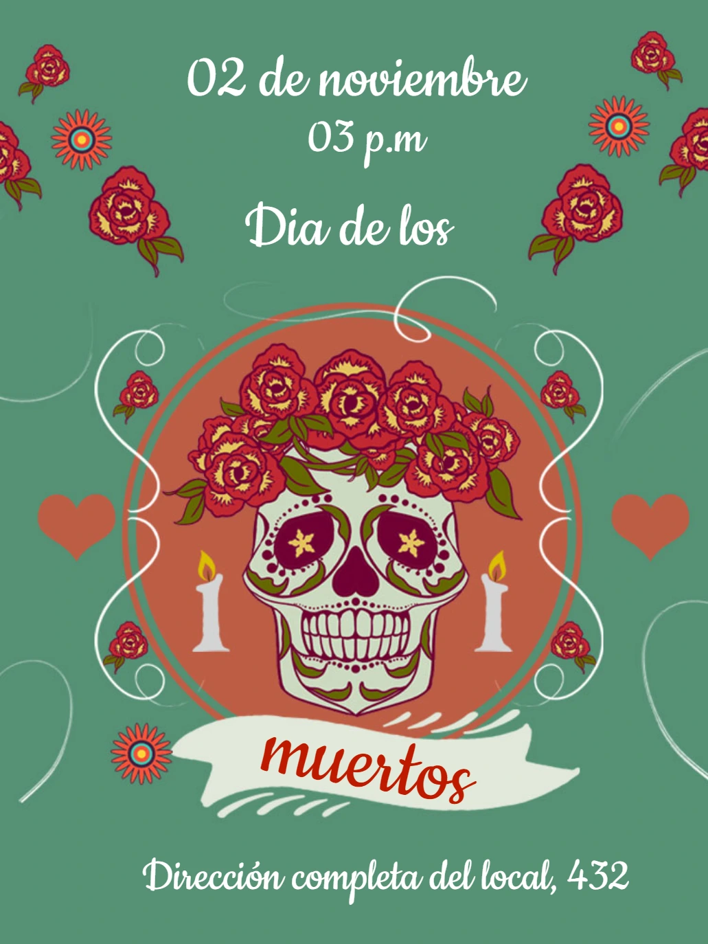 Invitación Día de los Muertos con Calavera para Editar Online