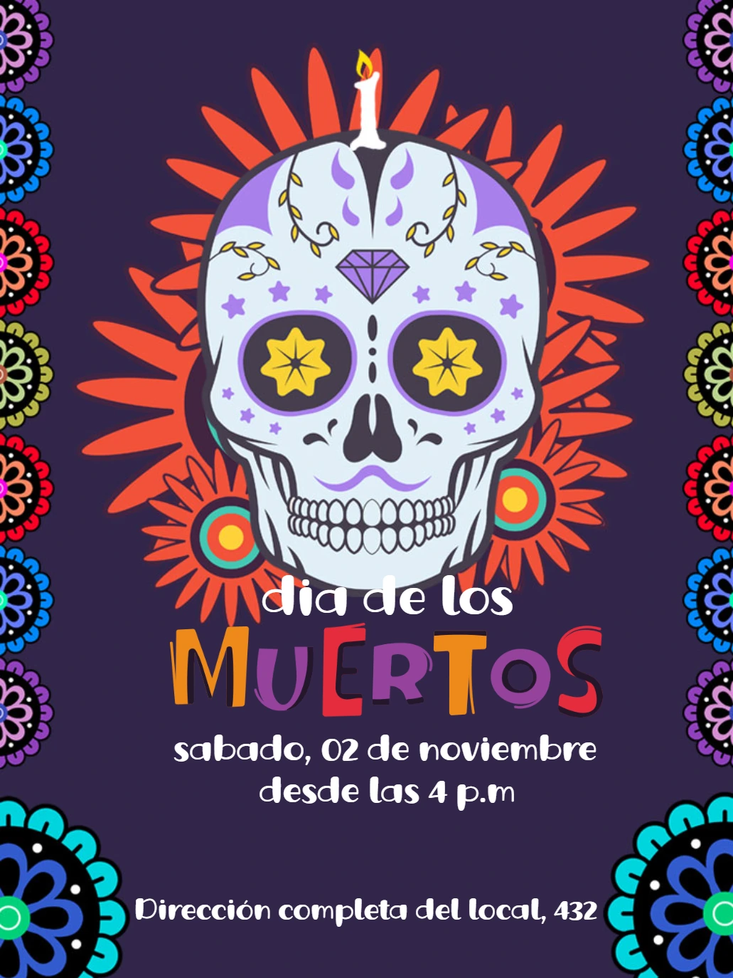 Invitación de Día de los Muertos con calavera para Editar Online