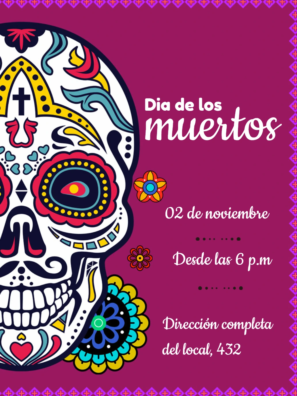 Invitación Día de los Muertos con Calavera para Editar Online